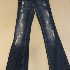 Premiere Jeans Juniors Women's Curvy 5/6 Blue Denim Distressed Bootcut